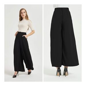 Tronjori Women Black High Waist Casual Wide Leg Long Palazzo Pants Trousers S